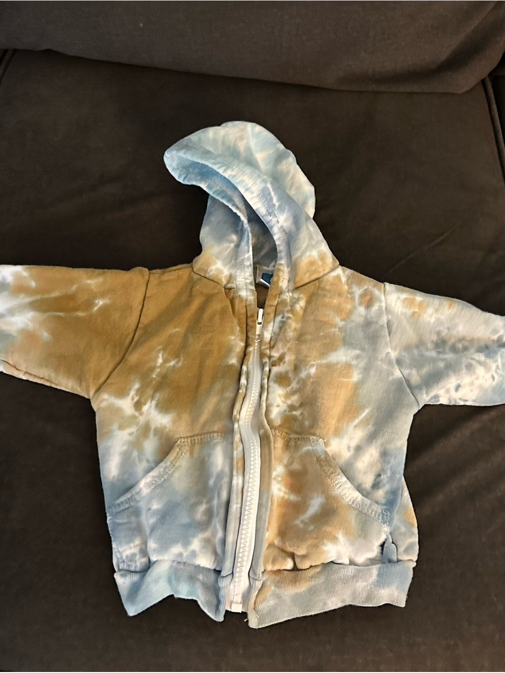Z Authentic USA Vintage Blue Tan Tie-Dye Zip Up Hoodie Sweater 9-12M